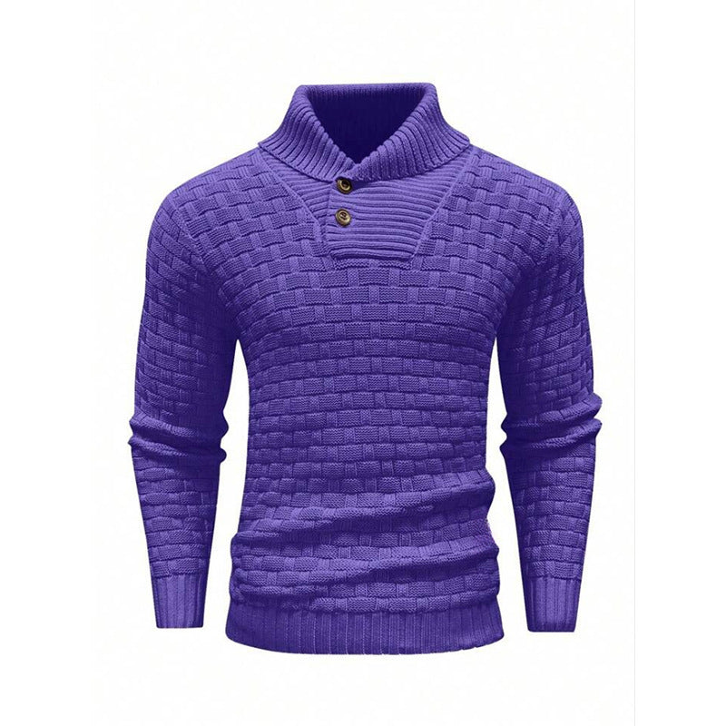 Men's Slim Turtleneck Sweater With Button Design Fashion Casual Solid Color Pullover Top Clothing - Vogue Aura