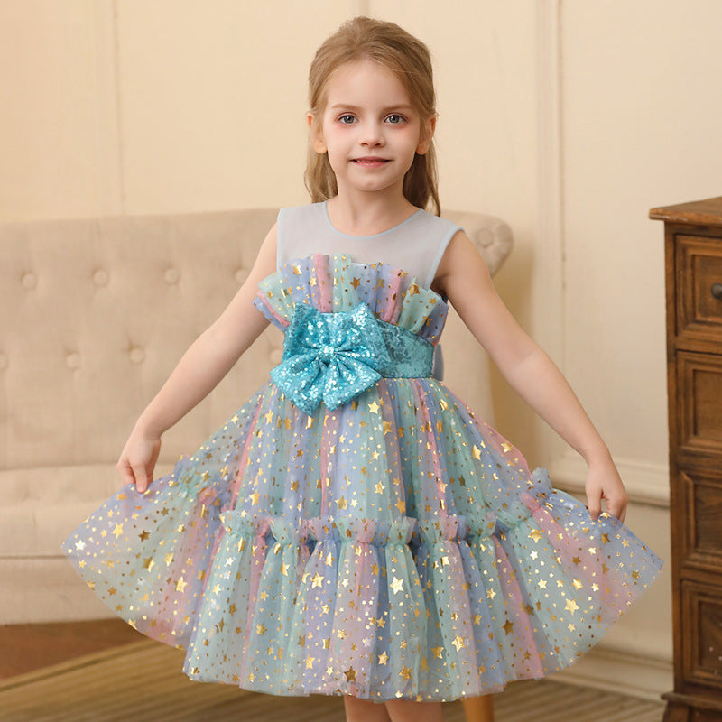 Girl Princess Dress Little Girl Gauzy Gown Performance Costume Lace Dress - Vogue Aura