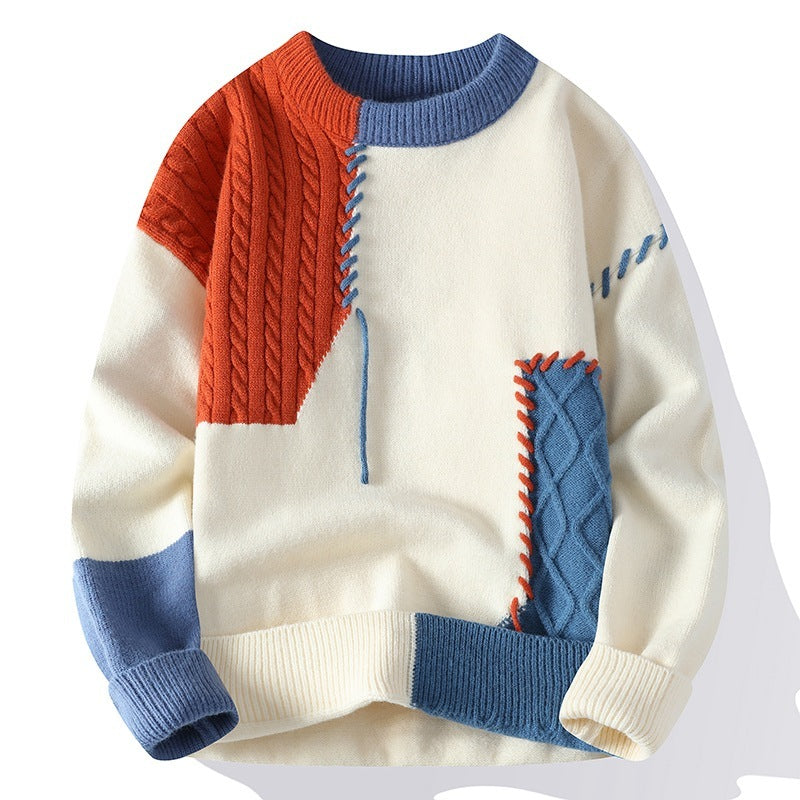 Colorblock Pullover Sweater Winter Fashion Long Sleeve Top Men's Clothing - Vogue Aura