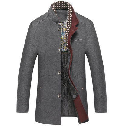 Men's Sophisticated Woolen Coat with Scarf Collar - Vogue Aura