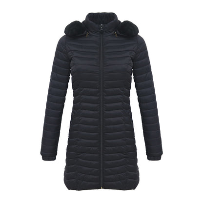 Ultra-Light Women's Quilted Cotton Parka with Removable Fur Collar - Vogue Aura