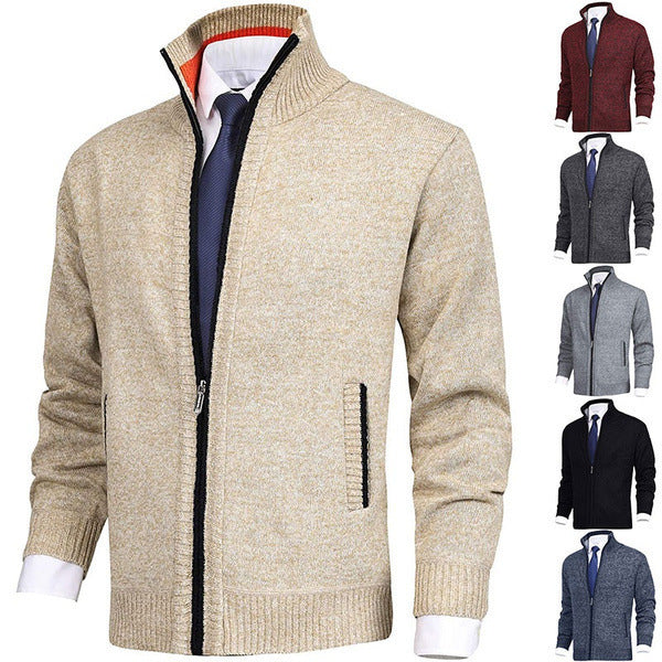 Men's Premium Cotton Stand Collar Cardigan Sweater Coat - Vogue Aura