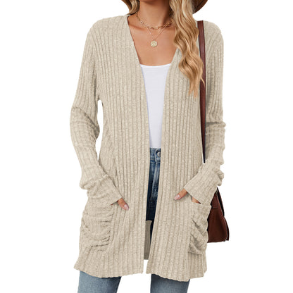 Essential Long Sleeve Pocket Cardigan in Solid Colours - Vogue Aura