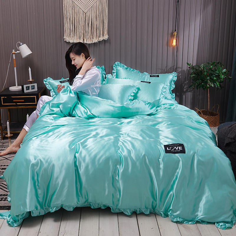 Pure Color Washed Silk Bed Sheet Ice Silk Four-piece Set - Vogue Aura