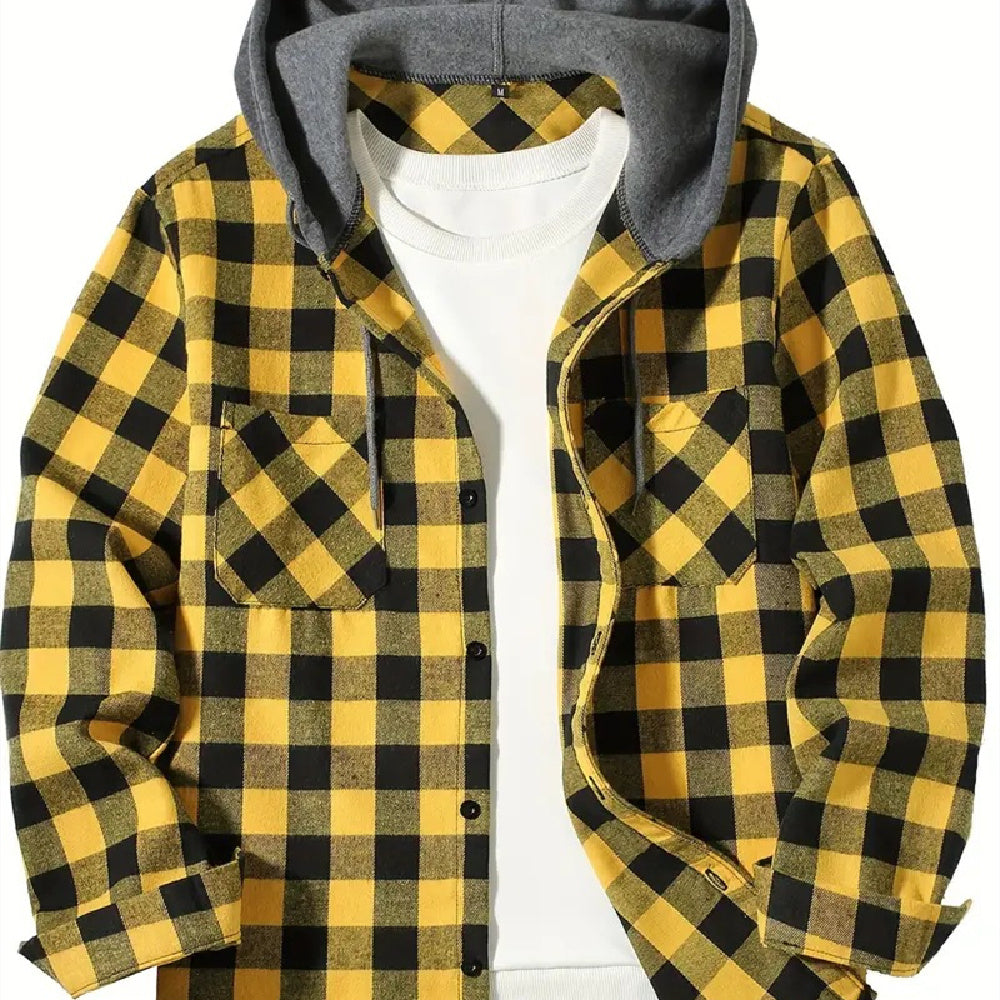 Plaid Hooded Shirt for Men - Stylish Comfort in Premium Cotton - Vogue Aura