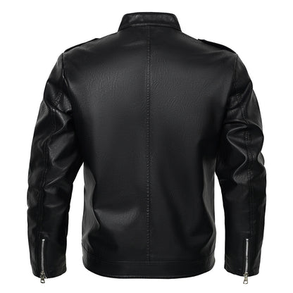 Stand Collar PU Leather Motorcycle Jacket for Men - Vogue Aura