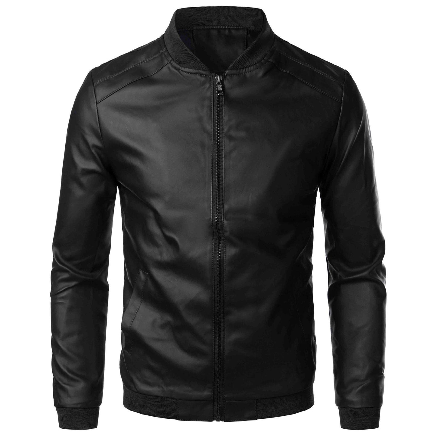 Men's Premium PU Leather Slim Fit Jacket with Stand Collar - Vogue Aura