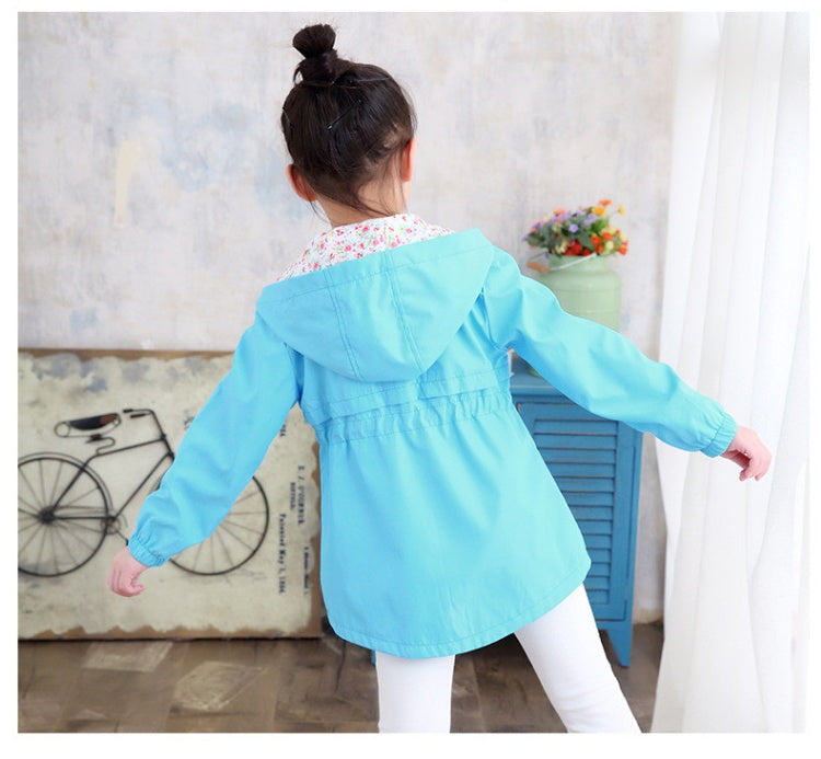 Girls windbreaker jacket autumn and winter Korean version of the long-sleeved peach embroidery hooded big children's shirt children's new children's clothing - Vogue Aura