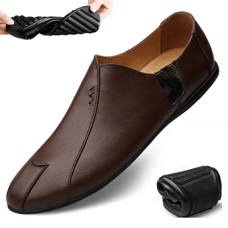 Men's Business Leather Peas Shoes - Breathable Comfort for Winter - Vogue Aura