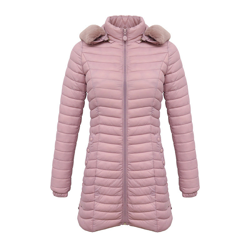 Ultra-Light Women's Quilted Cotton Parka with Removable Fur Collar - Vogue Aura