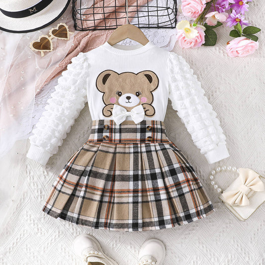 Autumn Bear Top Plaid Skirt - Vogue Aura