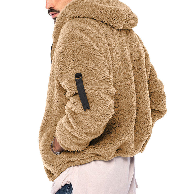 Plush Hooded Fleece Jacket for Men - Double-Sided Warmth - Vogue Aura