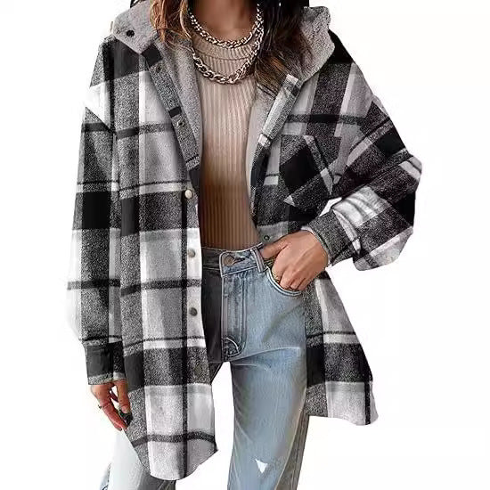 European and American Style Women's Flannel Plaid Jacket - Vogue Aura