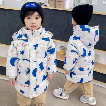 New Style Children's Down Jacket Middle Long Cute Thickened Cotton