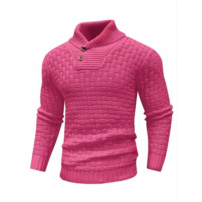 Men's Slim Turtleneck Sweater With Button Design Fashion Casual Solid Color Pullover Top Clothing - Vogue Aura