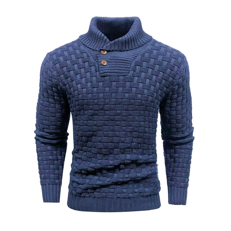 Men's Slim Turtleneck Sweater With Button Design Fashion Casual Solid Color Pullover Top Clothing - Vogue Aura