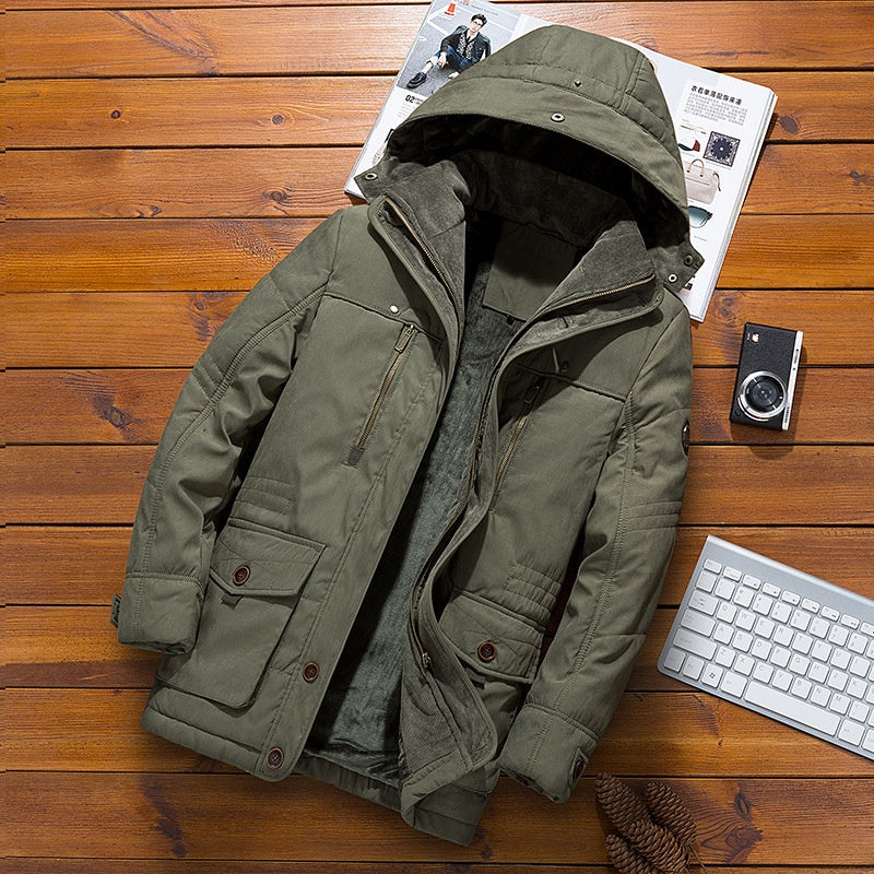 Thickened Multi-Pocket Hooded Cotton Coat for Men - Vogue Aura