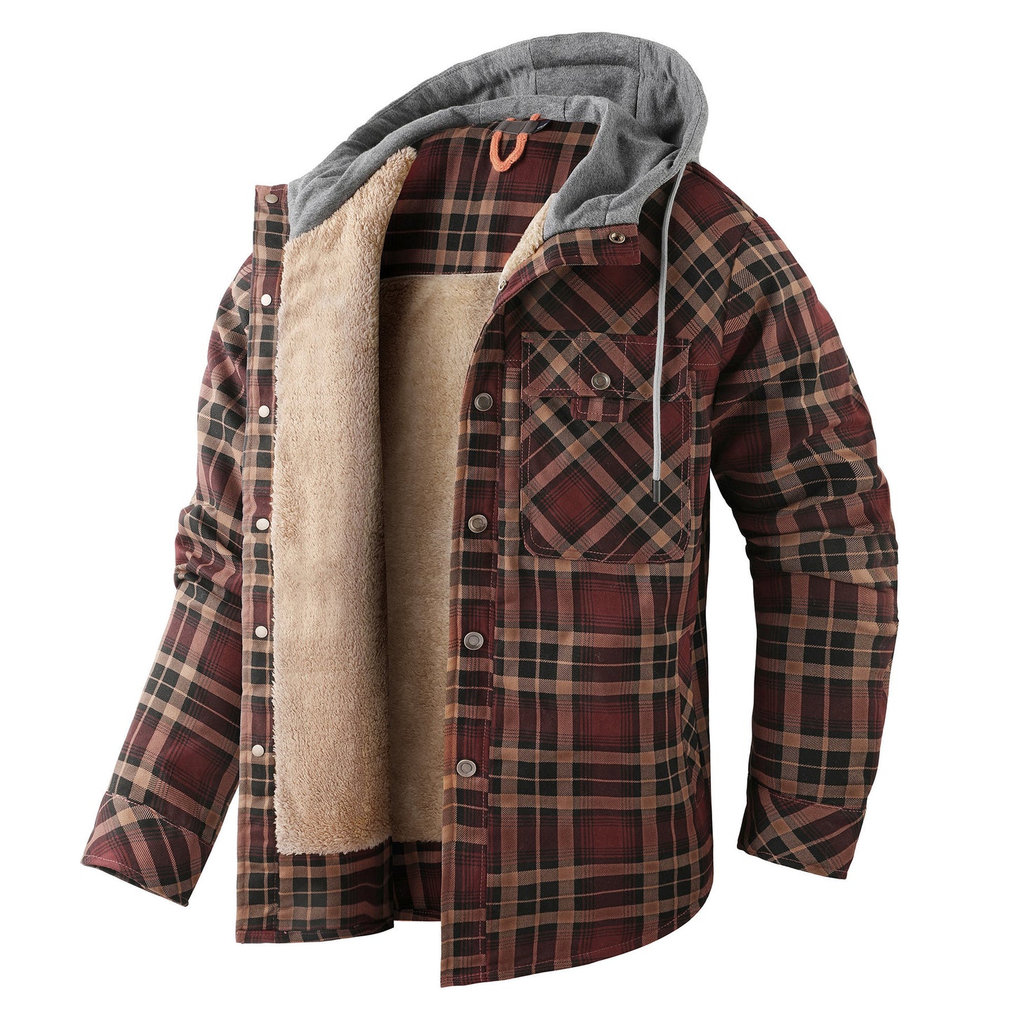 Men's Fleece-lined Plaid Hooded Jacket for Autumn and Winter - Vogue Aura