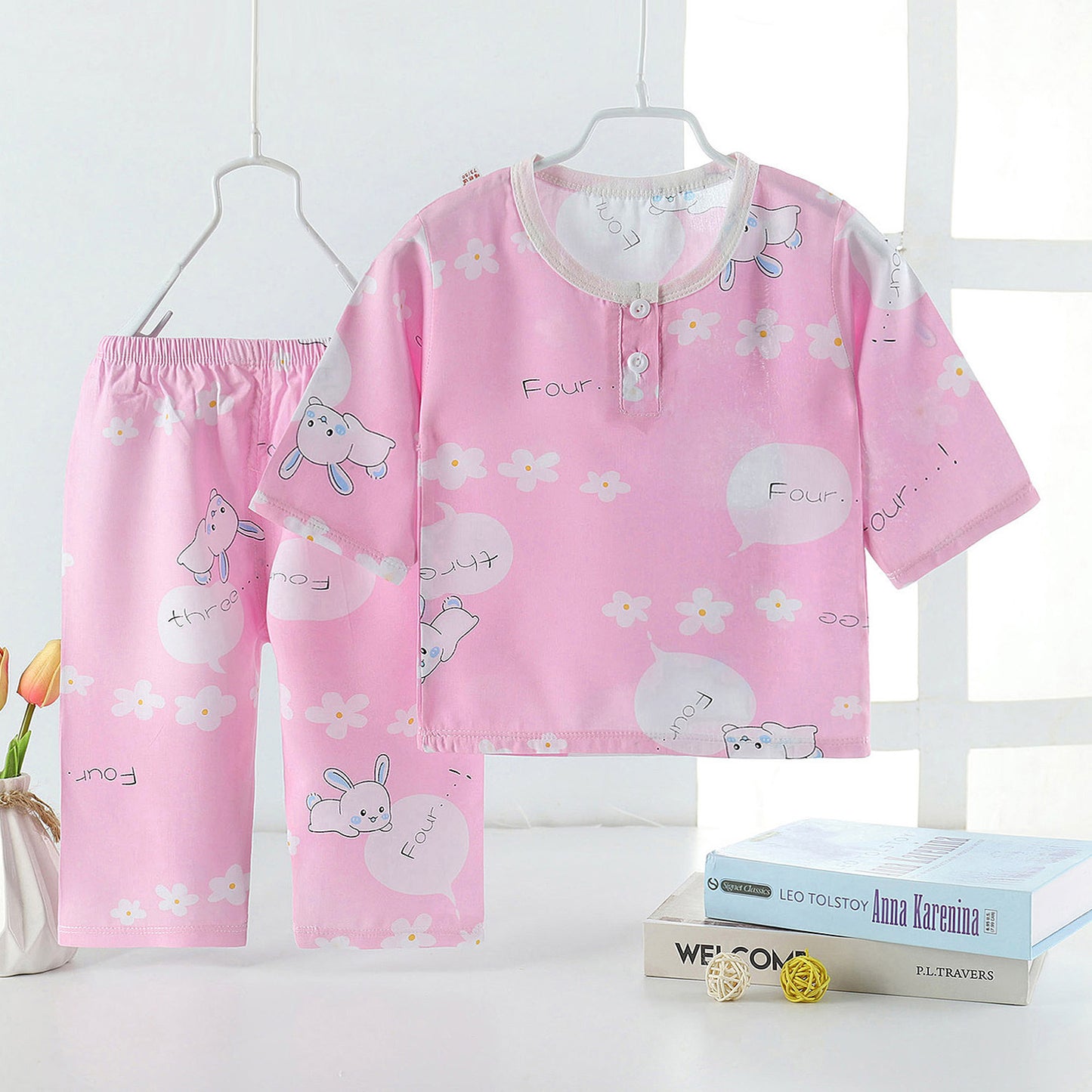 Cotton Silk Baby Pajamas Suit with Cute Animal Prints - Vogue Aura