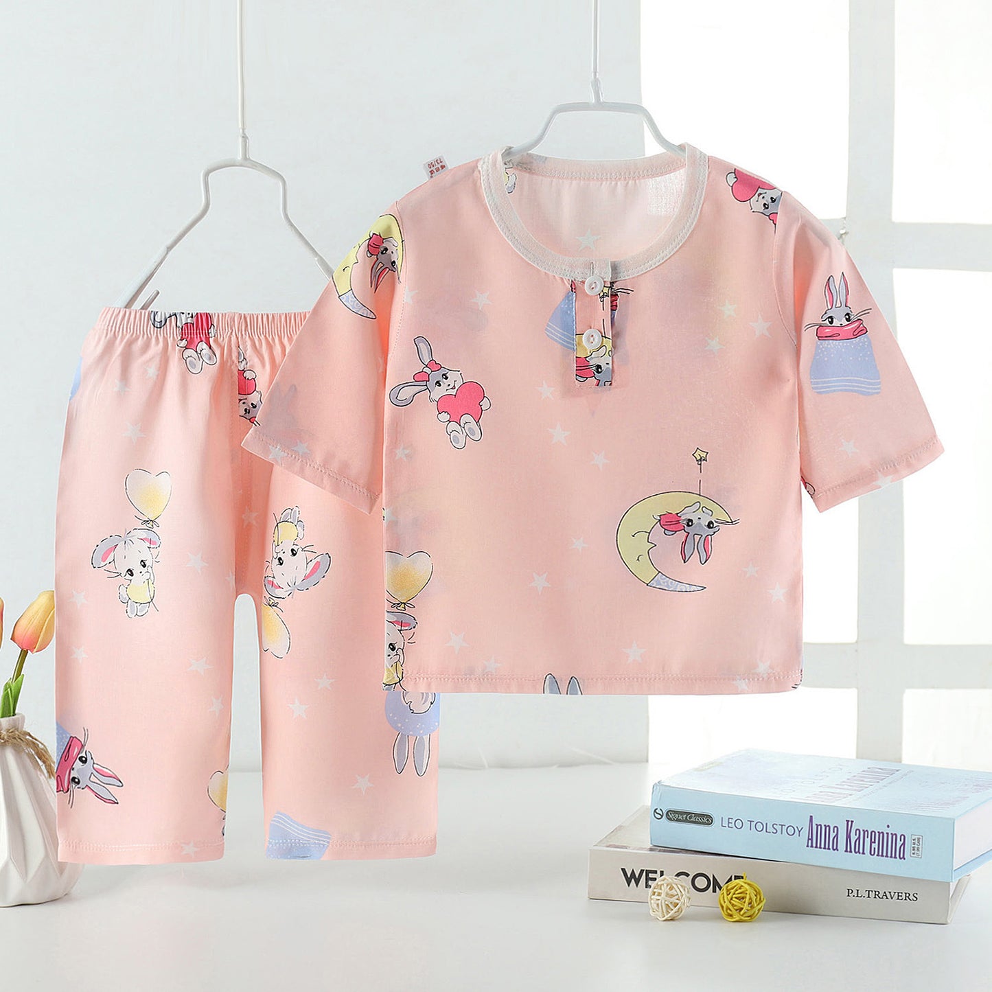 Cotton Silk Baby Pajamas Suit with Cute Animal Prints - Vogue Aura