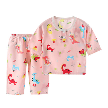 Cotton Silk Baby Pajamas Suit with Cute Animal Prints - Vogue Aura