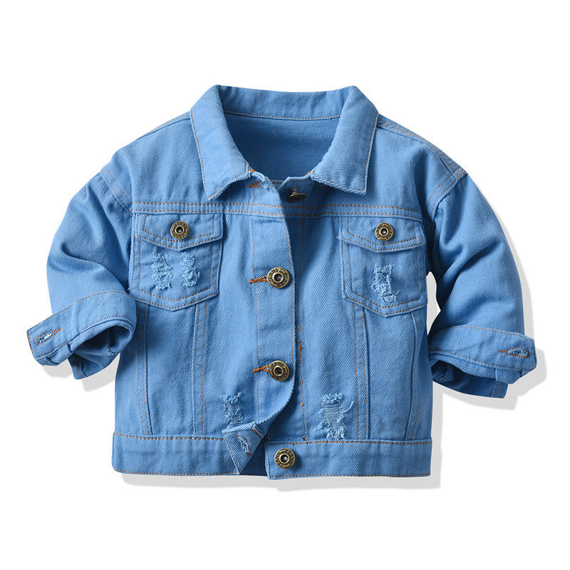 Children's Multicolor Tie-Dyed Denim Jacket With Lapels And Long Sleeves - Vogue Aura