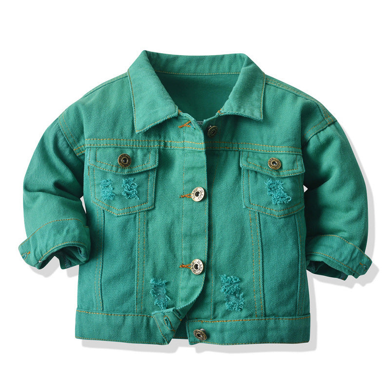 Children's Multicolor Tie-Dyed Denim Jacket With Lapels And Long Sleeves - Vogue Aura