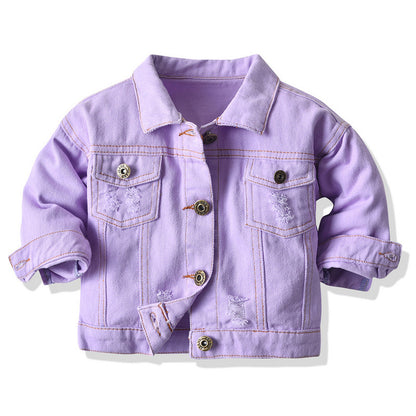 Children's Multicolor Tie-Dyed Denim Jacket With Lapels And Long Sleeves - Vogue Aura