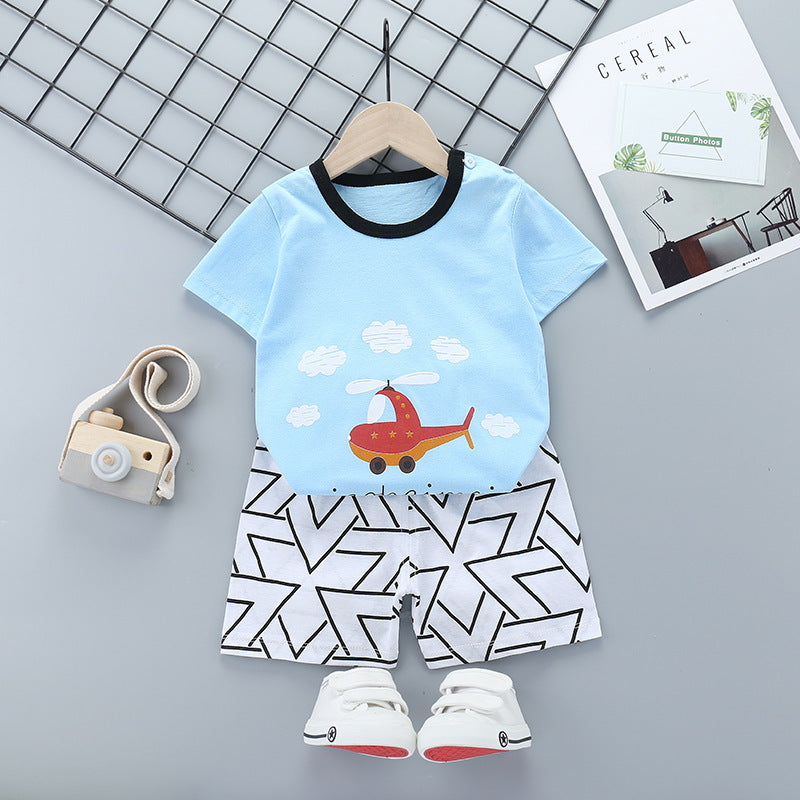 Cartoon-Themed Cotton Short Sleeve Suit for Kids - Vogue Aura