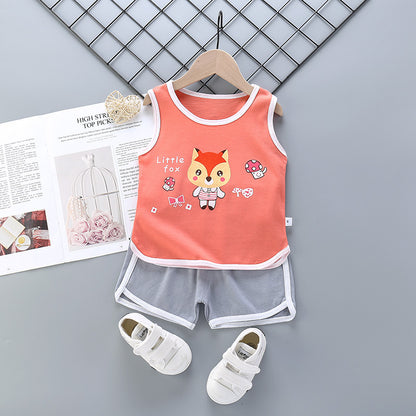 Korean Style Cotton Casual Suit for Kids – Sleeveless Shorts Set - Vogue Aura