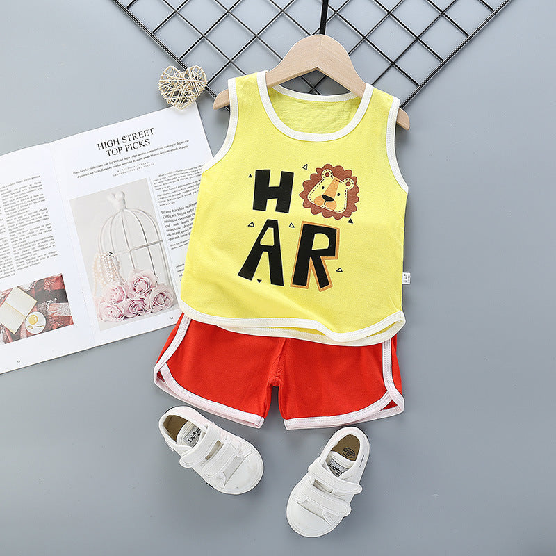 Korean Style Cotton Casual Suit for Kids – Sleeveless Shorts Set - Vogue Aura