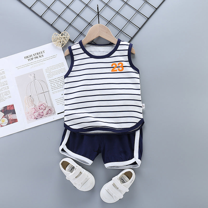 Korean Style Cotton Casual Suit for Kids – Sleeveless Shorts Set - Vogue Aura