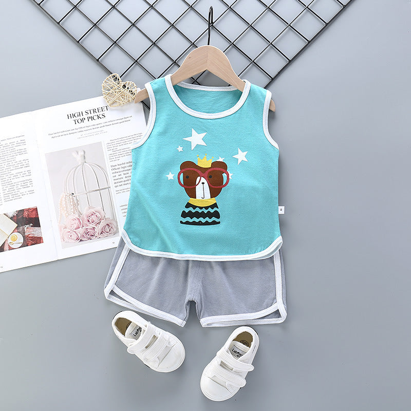 Korean Style Cotton Casual Suit for Kids – Sleeveless Shorts Set - Vogue Aura