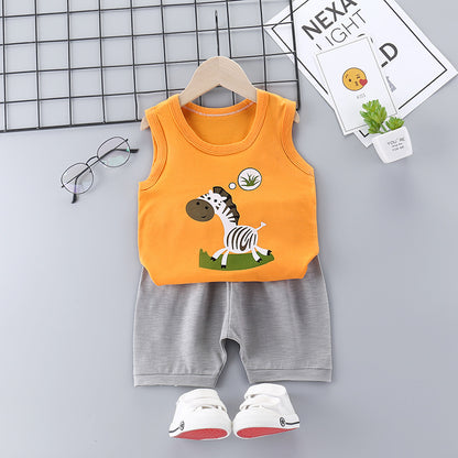 Korean Style Cotton Casual Suit for Kids – Sleeveless Shorts Set - Vogue Aura