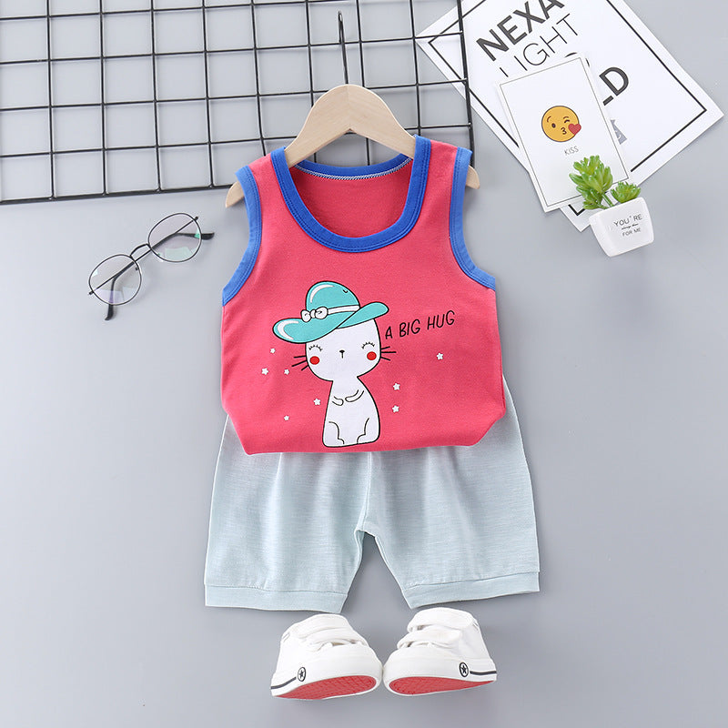 Korean Style Cotton Casual Suit for Kids – Sleeveless Shorts Set - Vogue Aura