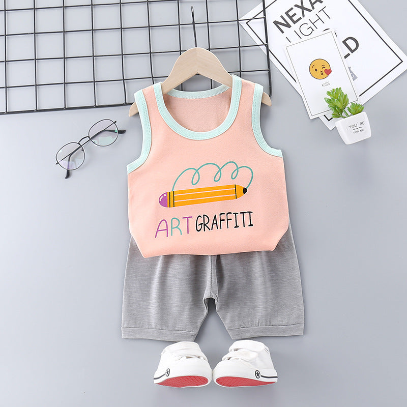 Korean Style Cotton Casual Suit for Kids – Sleeveless Shorts Set - Vogue Aura