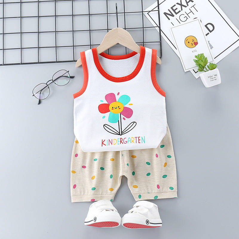 Korean Style Cotton Casual Suit for Kids – Sleeveless Shorts Set - Vogue Aura