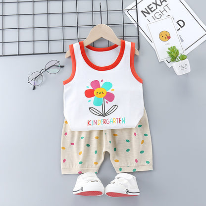 Korean Style Cotton Casual Suit for Kids – Sleeveless Shorts Set - Vogue Aura