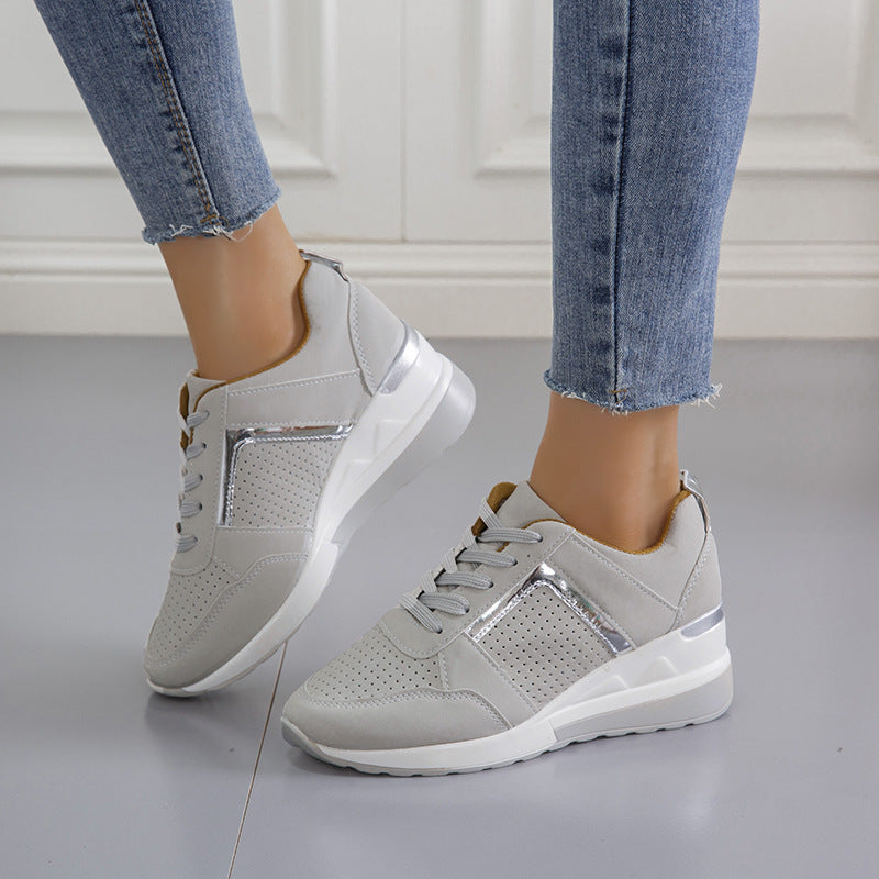 Lace-Up Wedge Heel Casual Mesh Sneakers - Vogue Aura