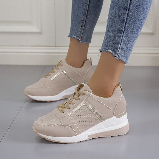 Lace-Up Wedge Heel Casual Mesh Sneakers - Vogue Aura