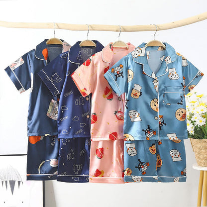 Korean Cartoon Character Silk Pajama Set for Kids