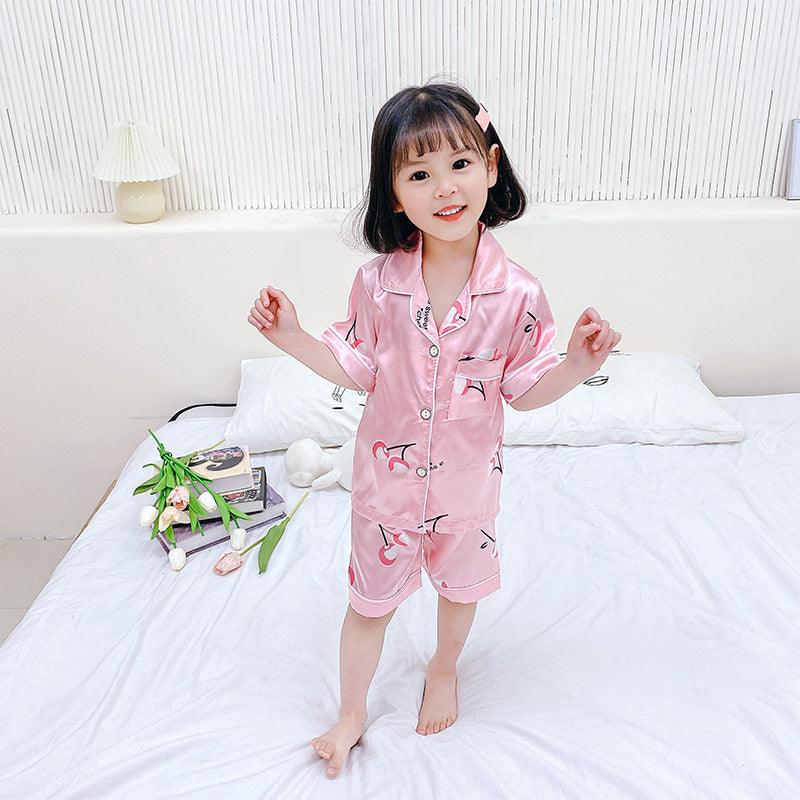 Korean Cartoon Character Silk Pajama Set for Kids - Vogue Aura