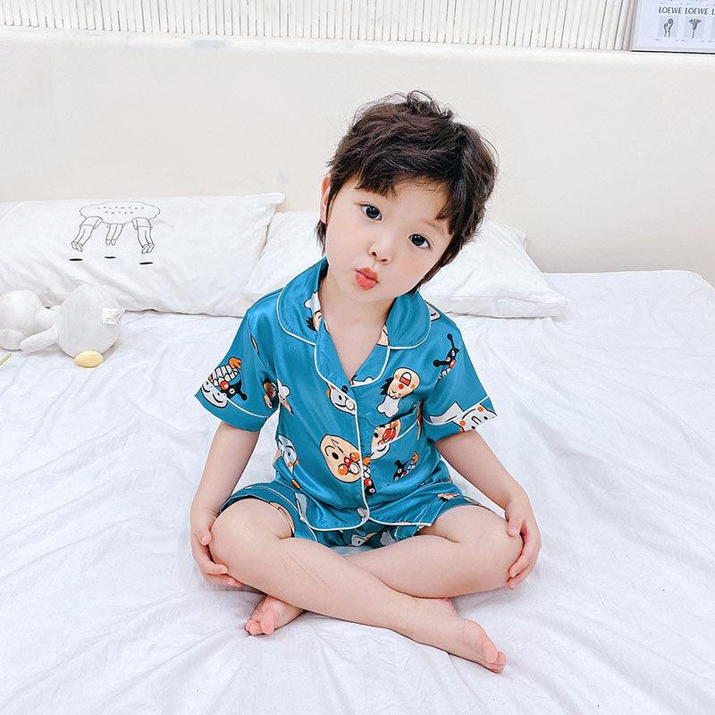 Korean Cartoon Character Silk Pajama Set for Kids - Vogue Aura