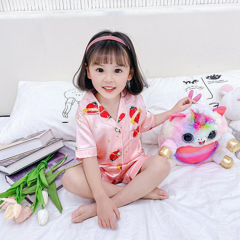 Korean Cartoon Character Silk Pajama Set for Kids - Vogue Aura