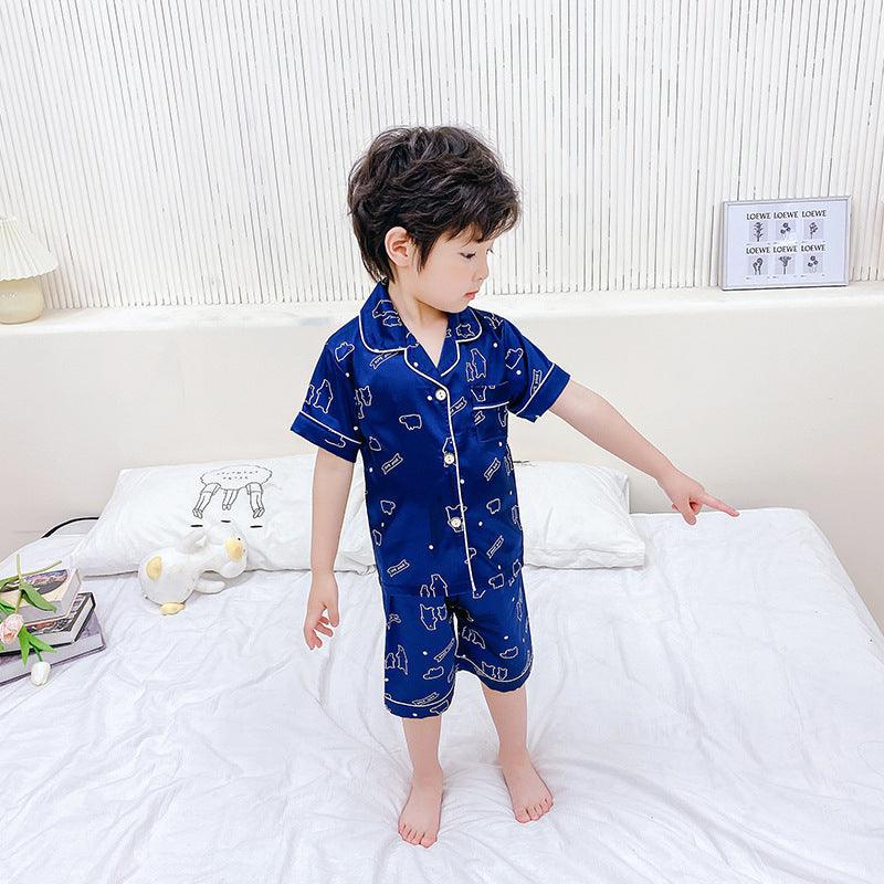 Korean Cartoon Character Silk Pajama Set for Kids - Vogue Aura