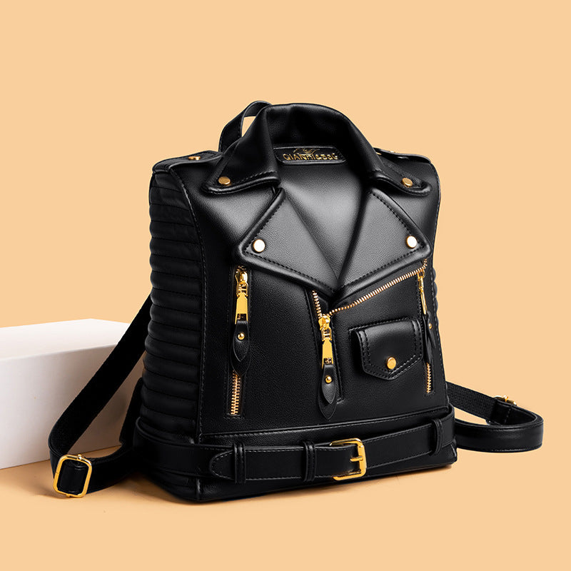 Elegant Textured PU Leather Backpack with Three-Dimensional Pocket