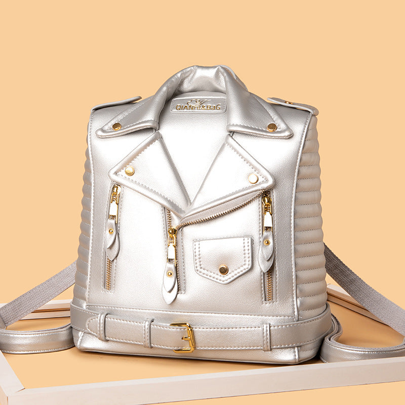 Elegant Textured PU Leather Backpack with Three-Dimensional Pocket - Vogue Aura