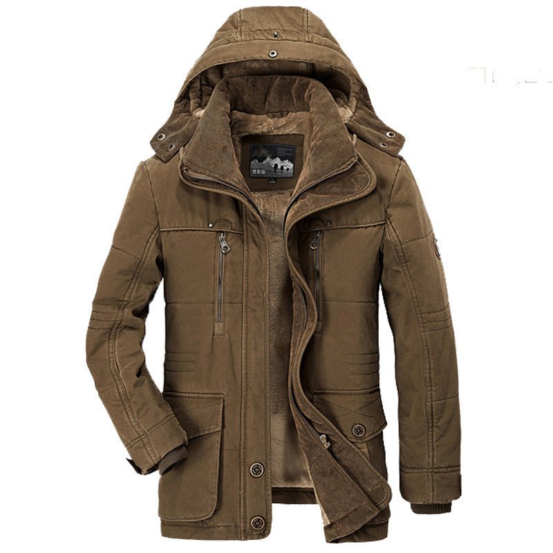 Thickened Multi-Pocket Hooded Cotton Coat for Men - Vogue Aura