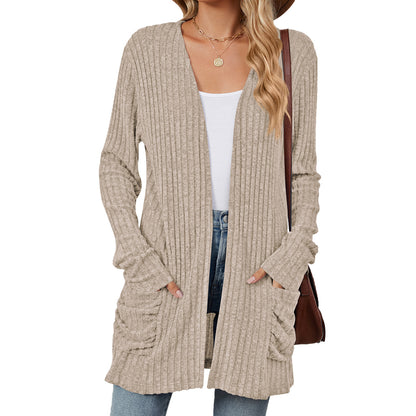 Essential Long Sleeve Pocket Cardigan in Solid Colours - Vogue Aura