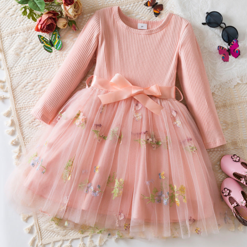 Flower Embroidery Mesh Princess Dress Girl Christmas Show Dress - Vogue Aura